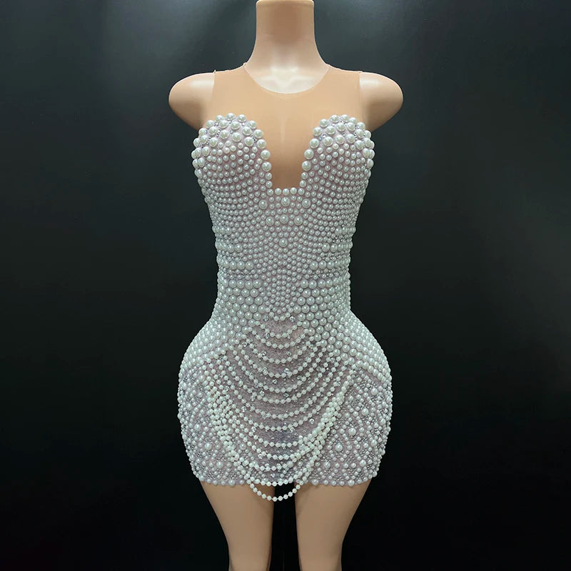 Anchel- Luxury Rhinestone Pearl Dress