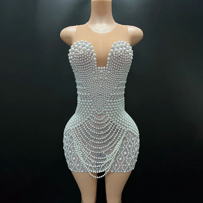 Anchel- Luxury Rhinestone Pearl Dress