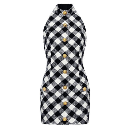 Camille Plaid Halter Knit Dress