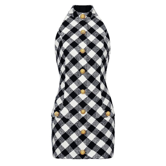 Camille Plaid Halter Knit Dress