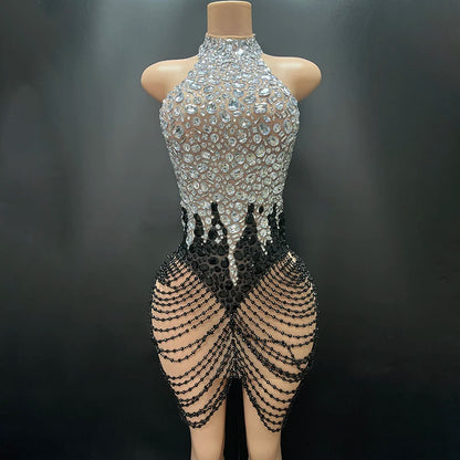 Embellished Illusion Mini Dress