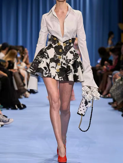 Melissa-Long Sleeve Printing Mini Two-Piece Set