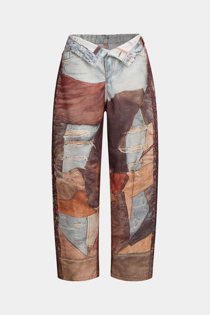 Jay – Hose mit weitem Bein und Farbblock-Knopfdesign
