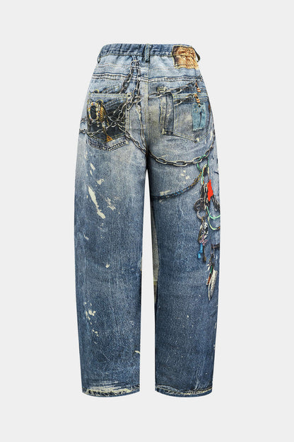 Jay – Hose mit weitem Bein und Farbblock-Knopfdesign
