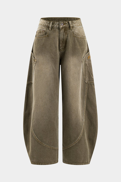 Distressed-Denim im Vintage-Stil mit weitem Bein